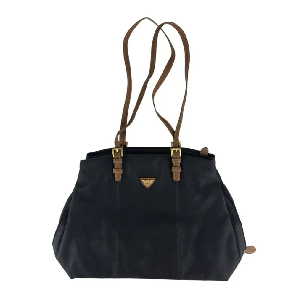 Boyt Womens Black‎ Brown Jump Leather Zipper Pockets Adjustable Strap Tote Bag